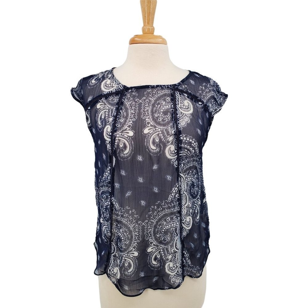 A.n.a Womens Sleeveless Sheer Paisley Print Hankerchief‎ Tank Top Size S Blue